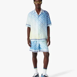 Gradient Tennis Tile Short Sleeve Silk Shirt