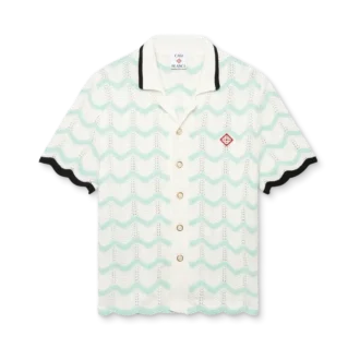 Gradient Wave Cotton Crochet Short Sleeve Shirt
