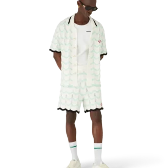 Gradient Wave Cotton Crochet Short Sleeve Shirt