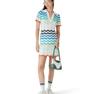 Gradient Wave Crochet Mini Dress