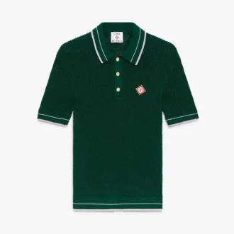 Green Crochet Short Sleeve Polo Shirt