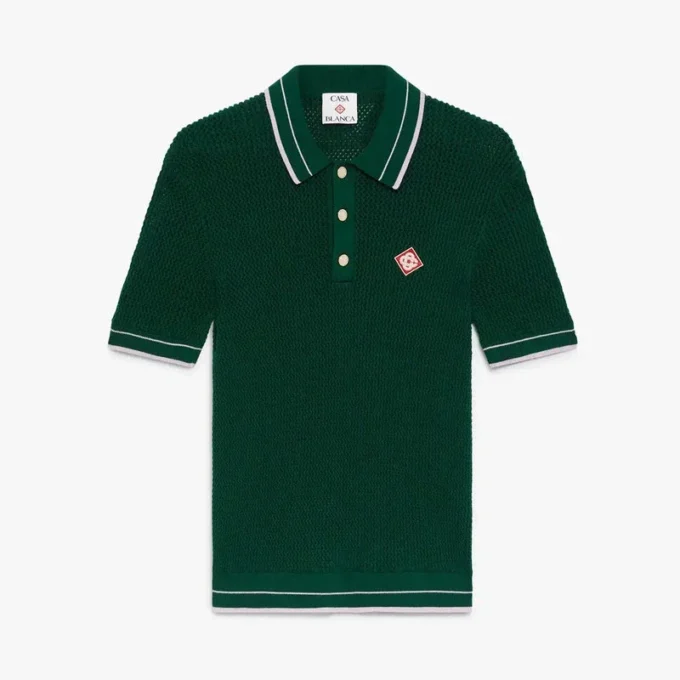 Green Crochet Short Sleeve Polo Shirt Green Crochet Short Sleeve Polo Shirt