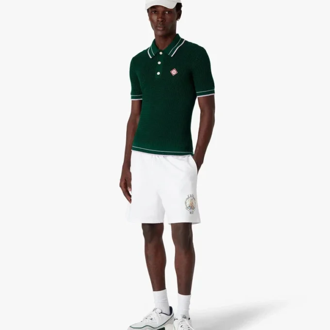 Green Crochet Short Sleeve Polo Shirt Green Crochet Short Sleeve Polo Shirt