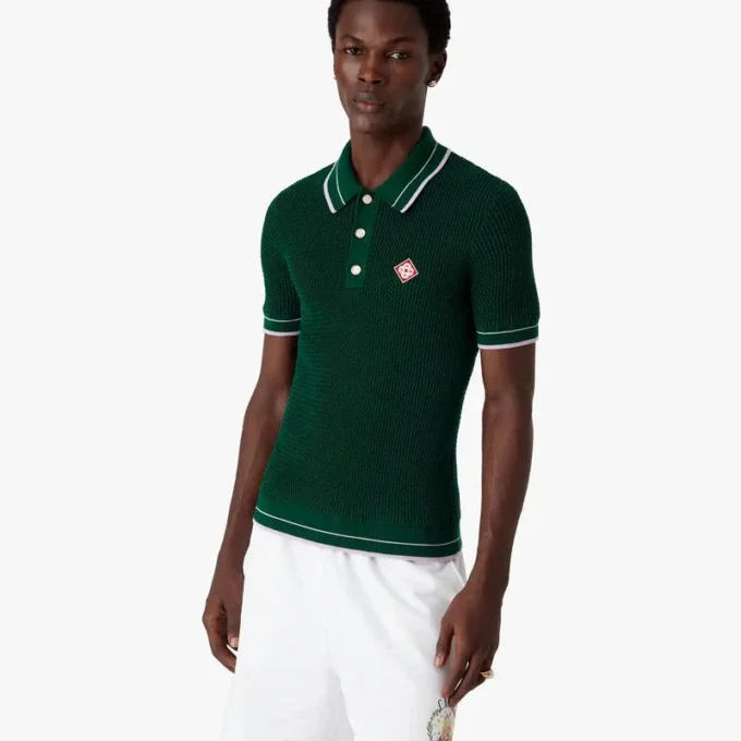 Green Crochet Short Sleeve Polo Shirt Green Crochet Short Sleeve Polo Shirt