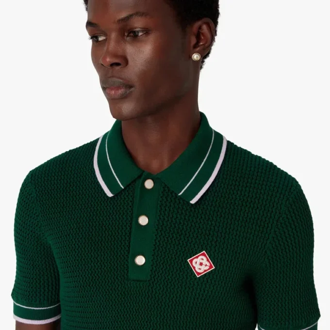 Green Crochet Short Sleeve Polo Shirt Green Crochet Short Sleeve Polo Shirt