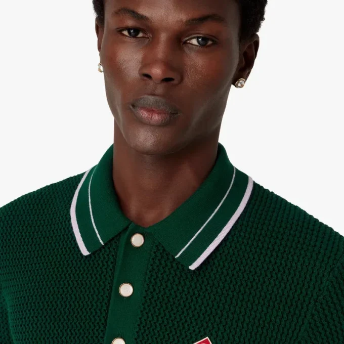 Green Crochet Short Sleeve Polo Shirt Green Crochet Short Sleeve Polo Shirt