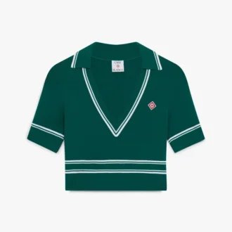 Green Cropped Knit Polo Shirt