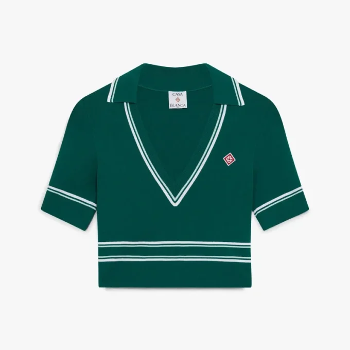 Green Cropped Knit Polo Shirt Green Cropped Knit Polo Shirt