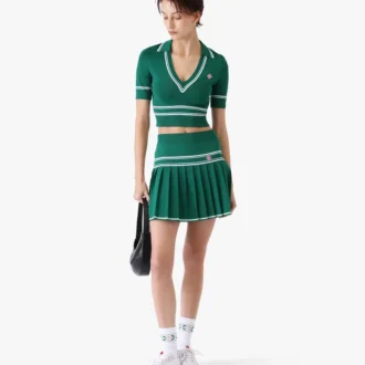 Green Cropped Knit Polo Shirt