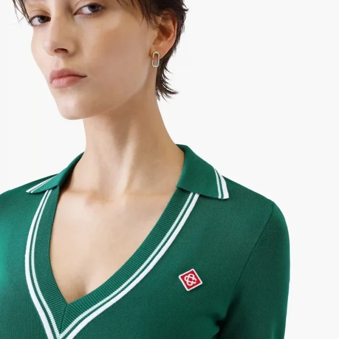Green Cropped Knit Polo Shirt Green Cropped Knit Polo Shirt