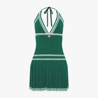Green Pleated Halter Mini Dress