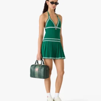 Green Pleated Halter Mini Dress