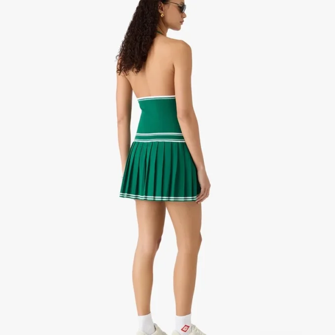 Green Pleated Halter Mini Dress Green Pleated Halter Mini Dress