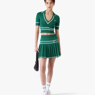 Green Pleated Knit Mini Skirt