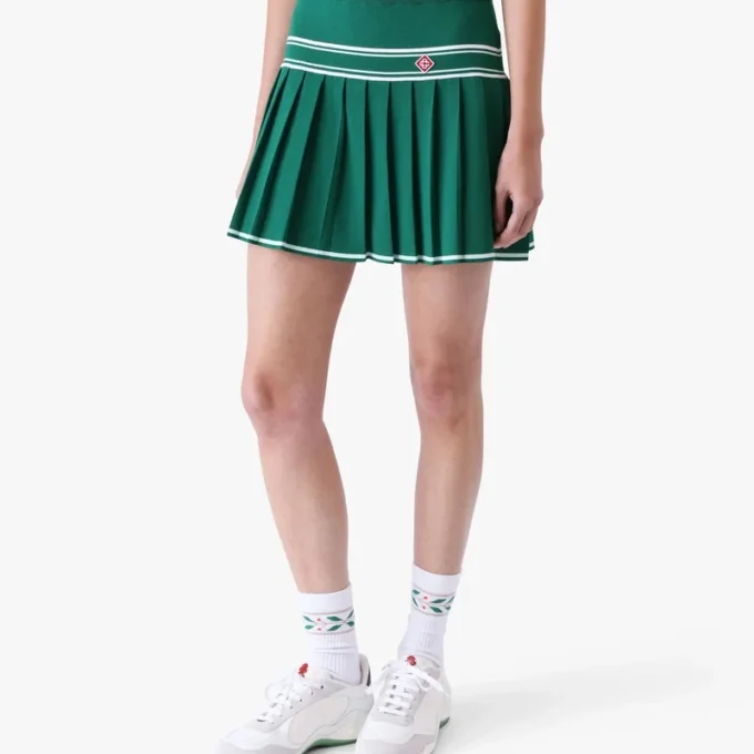 Green Pleated Knit Mini Skirt Green Pleated Knit Mini Skirt