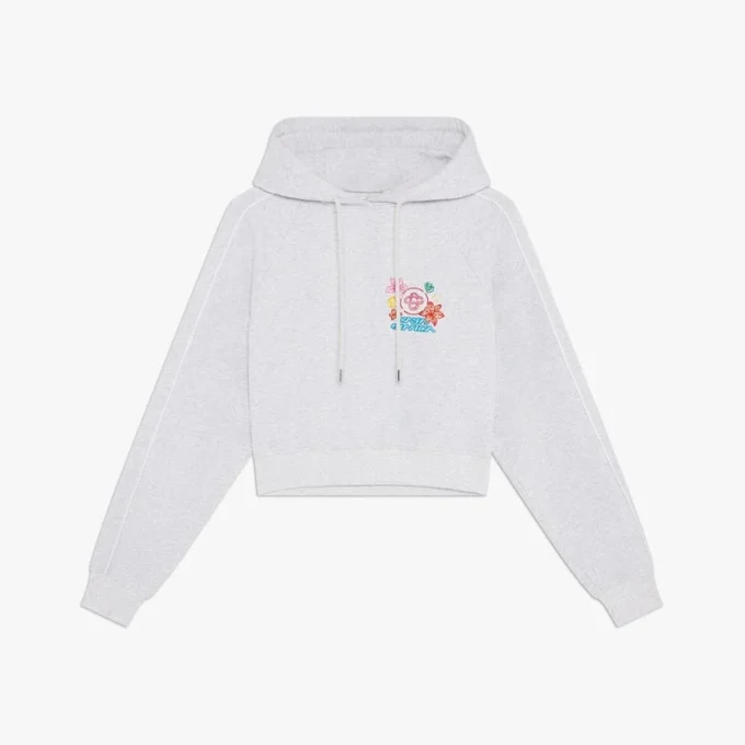 Grey Embroidered Cropped Hooded Sweatshirt