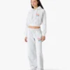 Grey Embroidered Cropped Hooded Sweatshirt
