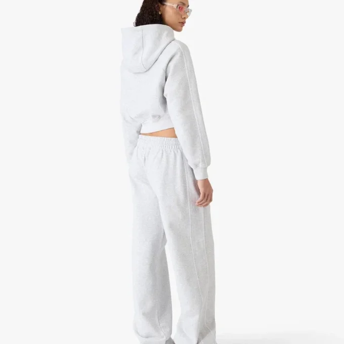 Grey Embroidered Cropped Hooded Sweatshirt
