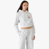 Grey Embroidered Cropped Hooded Sweatshirt