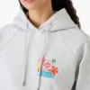 Grey Embroidered Cropped Hooded Sweatshirt