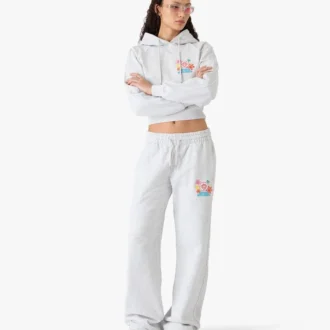 Grey Embroidered Cropped Sweatpants
