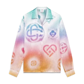 Halftone Logo Long Sleeve Silk Shirt