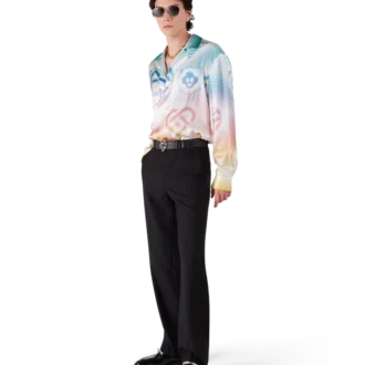 Halftone Logo Long Sleeve Silk Shirt