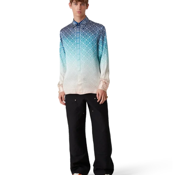 Jacquard Gradient Long Sleeve Silk Shirt Jacquard Gradient Long Sleeve Silk Shirt