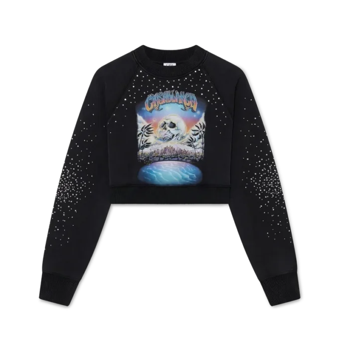 La Pramonition Crystal Embellished Cropped Sweatshirt