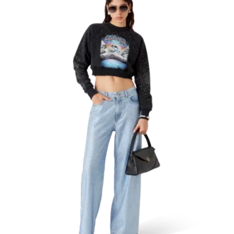 La Pramonition Crystal Embellished Cropped Sweatshirt