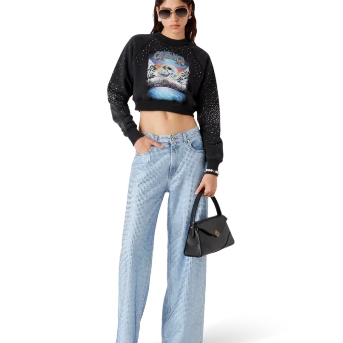 La Pramonition Crystal Embellished Cropped Sweatshirt