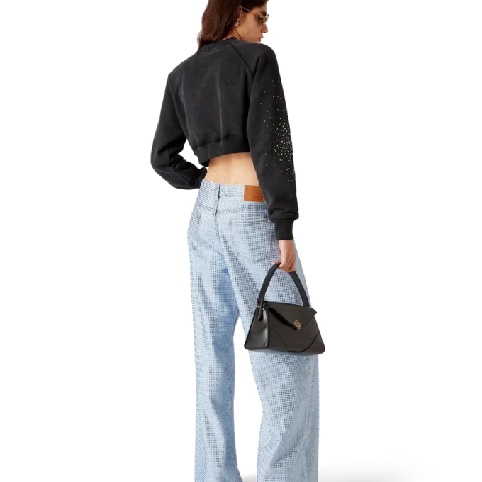 La Pramonition Crystal Embellished Cropped Sweatshirt