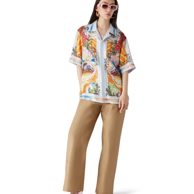 La Tornade De Rose Short Sleeve Silk Shirt La Tornade De Rose Short Sleeve Silk Shirt