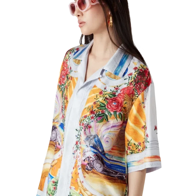La Tornade De Rose Short Sleeve Silk Shirt La Tornade De Rose Short Sleeve Silk Shirt