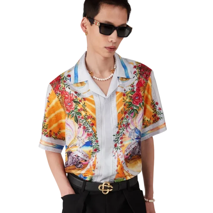 La Tornade De Rose Short Sleeve Silk Shirt La Tornade De Rose Short Sleeve Silk Shirt
