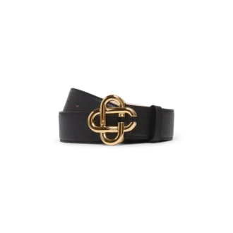 Mens Black Gold Cc Logo Buckle Belt