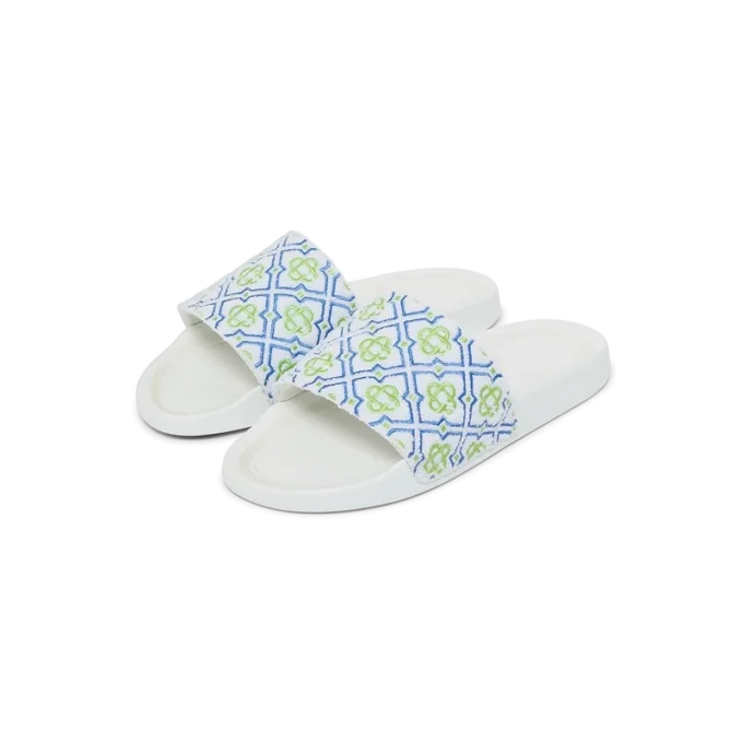 Mens White Monogram Pool Slides