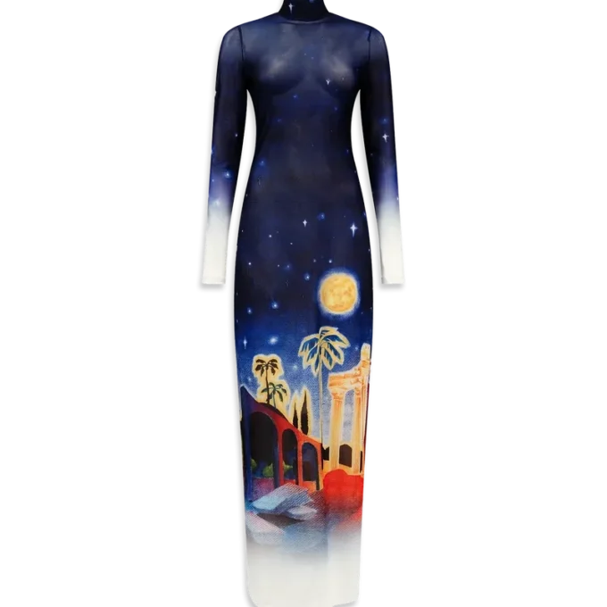Midnight Acropolis Mesh Dress