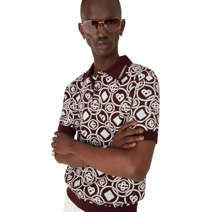 Monogram Cotton Knit Polo Shirt