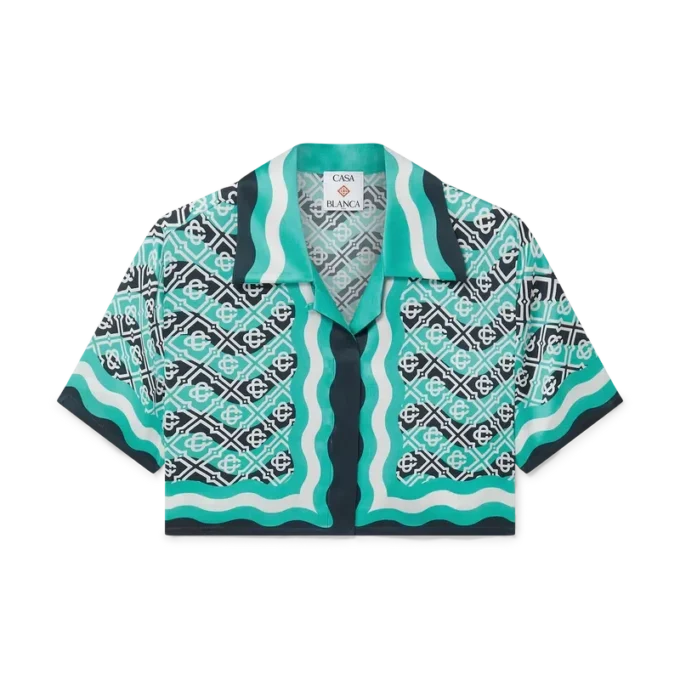 Monogram Wave Cropped Silk Shirt