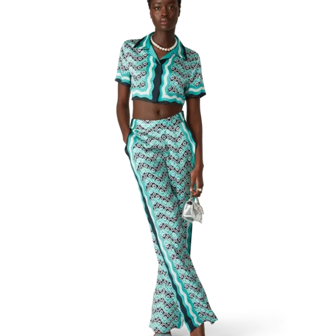Monogram Wave Cropped Silk Shirt