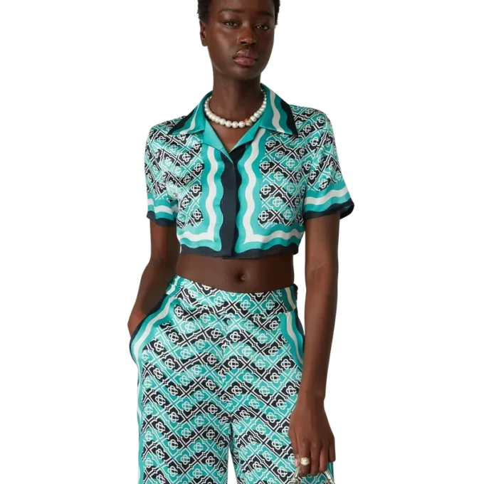 Monogram Wave Cropped Silk Shirt