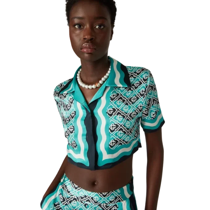 Monogram Wave Cropped Silk Shirt