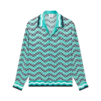 Monogram Wave Long Sleeve Silk Shirt