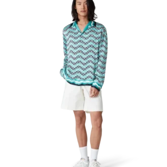 Monogram Wave Long Sleeve Silk Shirt
