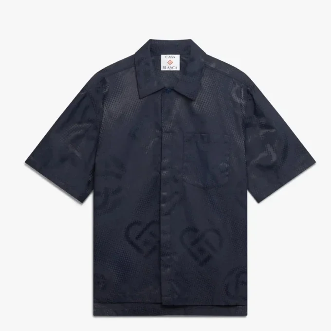 Navy Half Tone Monogram Short Sleeve Shirt Navy Half Tone Monogram Short Sleeve Shirt