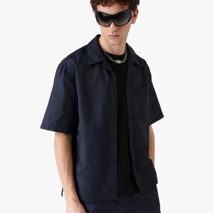 Navy Half Tone Monogram Short Sleeve Shirt Navy Half Tone Monogram Short Sleeve Shirt