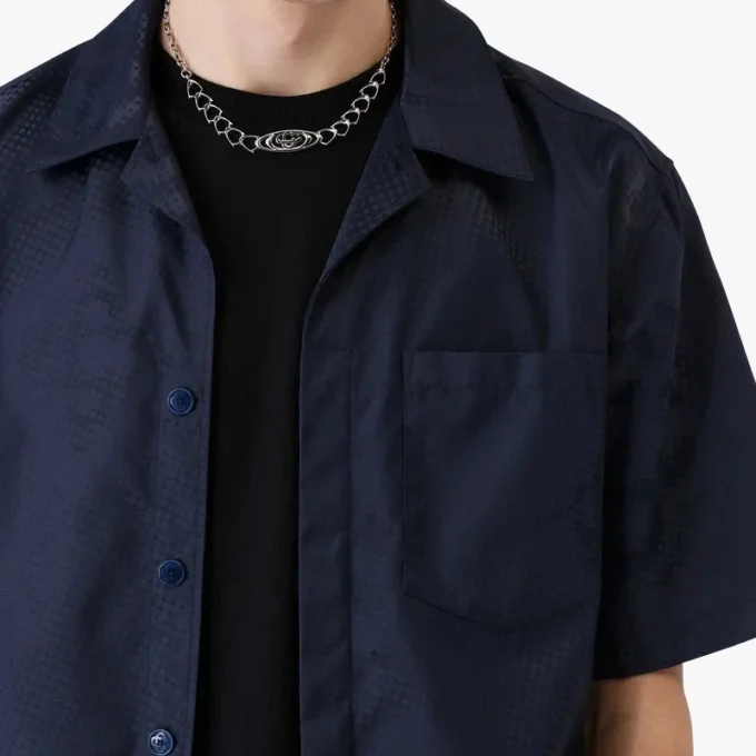 Navy Half Tone Monogram Short Sleeve Shirt Navy Half Tone Monogram Short Sleeve Shirt