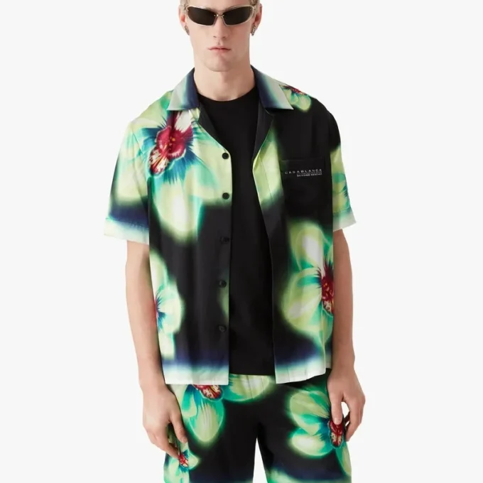 Orchid Glitch Short Sleeve Silk Shirt Orchid Glitch Short Sleeve Silk Shirt