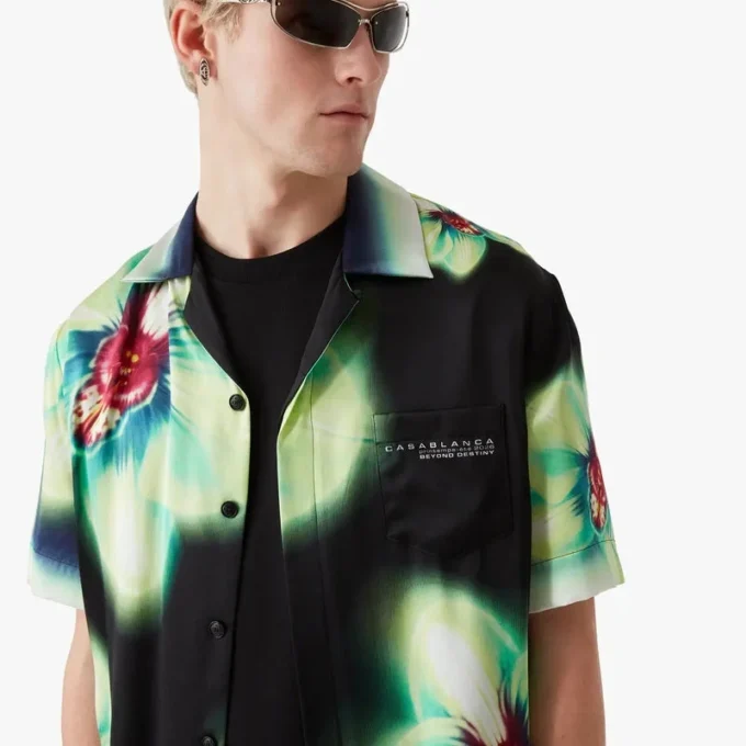 Orchid Glitch Short Sleeve Silk Shirt Orchid Glitch Short Sleeve Silk Shirt